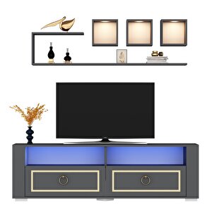 Calvi̇n Led Aydinlatmali ,spot Işikli Tv Üni̇tesi̇ Takimi Antrasit-Altın
