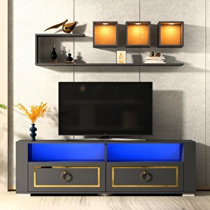 Calvi̇n Led Aydinlatmali ,spot Işikli Tv Üni̇tesi̇ Takimi Antrasit-Altın