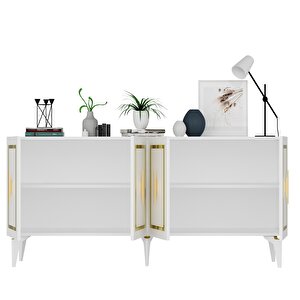 Vanessa Konsol 4 Kapakli Beyaz-Altın