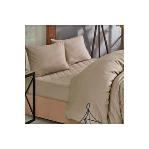 Kahverengi Kapitone Yatak Koruyucu Alez Ve Nevresim Set %100 Pamuk 8 Ebat 100x200 cm