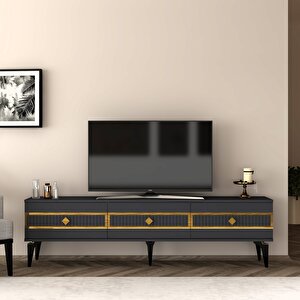 Nora Tv Sehpası (alt Modül) Ve Konsol 2'li Salon Takımı Antrasit-Altın