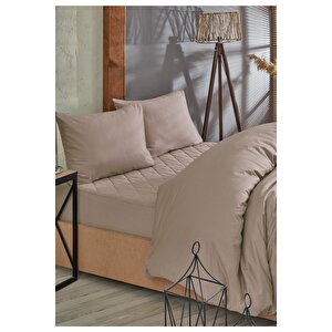 Kahverengi Kapitone Yatak Koruyucu Alez Ve Nevresim Set %100 Pamuk 8 Ebat 120x200 cm