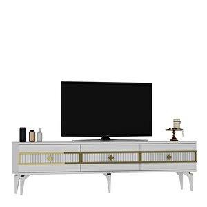 Nora Tv Sehpası (alt Modül) Ve Konsol 2'li Salon Takımı Beyaz-Altın