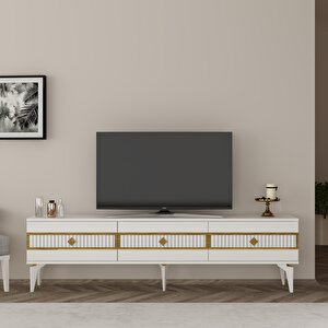 Nora Tv Sehpasi (alt Modül) Beyaz-Altın Beyaz-Altın