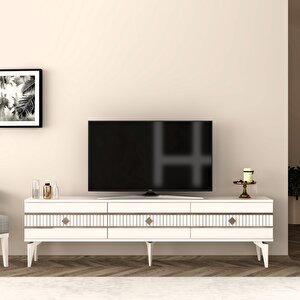 Lenora Tv Sehpasi (alt Modül) Ve Konsol 2'li̇ Salon Takimi Beyaz- Gümüş Beyaz-Gümüş
