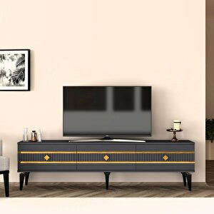 Lenora Tv Sehpasi (alt Modül) Ve Konsol 2'li̇ Salon Takimi Antrasit- Altın Antrasit Gold