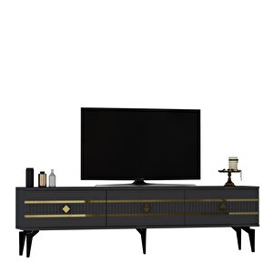 Lenora Tv Sehpasi (alt Modül) Ve Konsol 2'li̇ Salon Takimi Antrasit- Altın