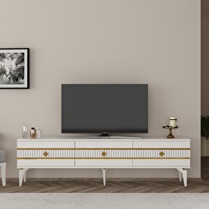 Lenora Tv Sehpasi (alt Modül) Ve Konsol 2'li̇ Salon Takimi Beyaz -Altın Beyaz gold
