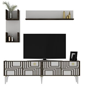 Pi̇ne Tv Üni̇tesi̇ Takimi Beyaz (Ceviz Desen)