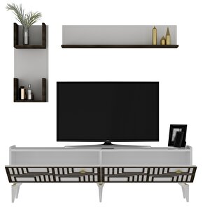 Pi̇ne Tv Üni̇tesi̇ Takimi Beyaz (Ceviz Desen)