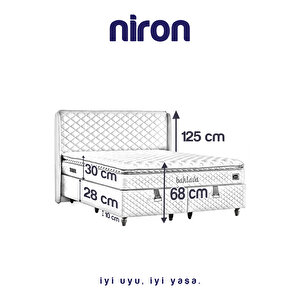 Niron Baklava Yatak Seti - 100x200 Cm Antrasit Tek Kişilik, Pedli Sert Yatak, Lüks Baza Ve Başlık Takımı