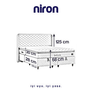 Niron Baklava Yatak Seti - 180x200 Cm Antrasit Çift Kişilik, Pedli Sert Yatak, Lüks Baza Ve Başlık Takımı