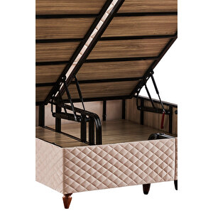 Niron Baklava Yatak Seti - 150x200 Cm Krem Çift Kişilik, Pedli Sert Yatak, Lüks Baza Ve Başlık Takımı