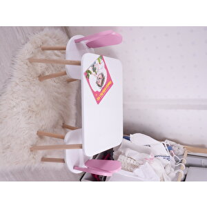 Montessori Çocuk Çalışma Masası Takımı: 1 Beyaz Masa & 2 Pembe Bunny Sandalye