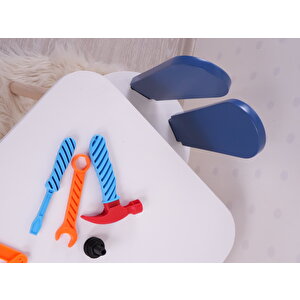 Montessori Çocuk Çalışma Masası Takımı: 1 Beyaz Masa & 1 Mavi Bunny Sandalye Mavi