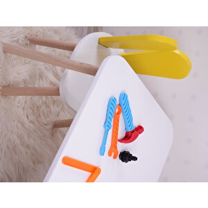 Montessori Çocuk Çalışma Masası Takımı: 1 Beyaz Masa & 1 Sarı Bunny Sandalye Sarı