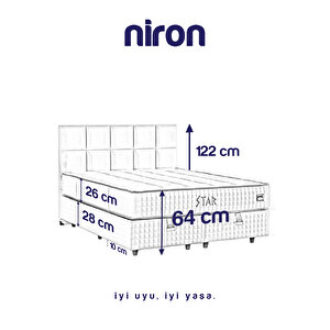 Niron Star Yatak Seti 160x200 Çift Kişilik Full Ortopedik Yaylı Lüks Sert Yatak, Lüks Baza Ve Başlık Takımı