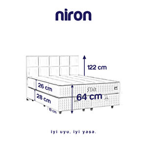 Niron Star Yatak Seti 140x190 Çift Kişilik Full Ortopedik Yaylı Lüks Sert Yatak, Lüks Baza Ve Başlık Takımı