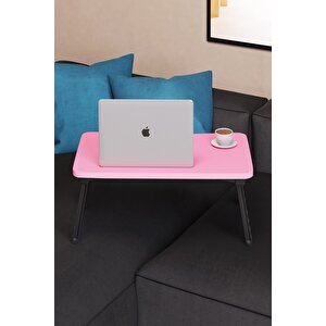 Renkli Laptop Sehpası Katlanabilir Yatak Koltuk Üstü Kahvaltı Bilgisayar Sehpası - Pembe
