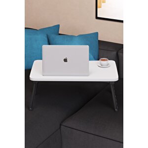Beyaz Renkli Laptop Katlanabilir Yatak Koltuk Üstü Kahvaltı Bilgisayar Sehpası - Beyaz