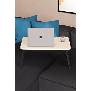 Renkli Laptop Sehpası Katlanabilir Yatak Koltuk Üstü Kahvaltı Bilgisayar Sehpası - Krem