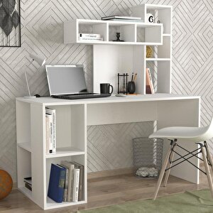 Coral Kitaplıklı Çalışma Masası Beyaz