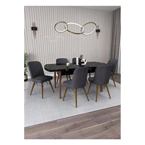 Masa Sandalye Takımı Salon/mutfak Masası Açılabilir 6 Kişilik (s.mermer-koyu Gri Sandalye)