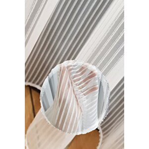 Çizgili Zincir Tül Perde Ekstra Gramajlı Dökümlü 1x3 Sık Pile - Kırışmaz Ütü Gerektirmez 440x230 cm
