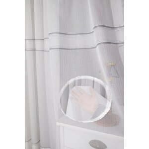 Antrasit Şeritli Tül Perde Ekstra Gramajlı Dökümlü 1x3sık Pile - Kırışmaz Ütü Gerektirmez 300x255 cm