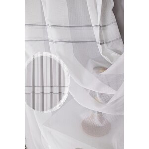 Antrasit Şeritli Tül Perde Ekstra Gramajlı Dökümlü 1x2 Seyrek Pile - Kırışmaz Ütü Gerektirmez 125x260 cm