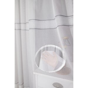 Taç Antrasit Şeritli Tül Perde Ekstra Gramajlı Dökümlü 1x2 Seyrek Pile - Kırışmaz Ütü Gerektirmez