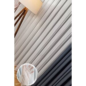 Çizgili Zincir Tül Perde Ekstra Gramajlı Dökümlü 1x2 Seyrek Pile - Kırışmaz Ütü Gerektirmez 100x200 cm