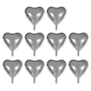 Parti Kalp Şekilli Gümüş Renk Toptan Folyo Balon 45 Cm 10 Adet