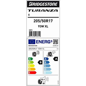 Bridgestone 205/50r17 93w Xl Turanza 6 Oto Yaz Lastiği (üretim: 2024)