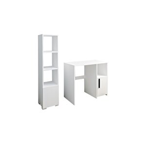 Çalışma Masası Ve Kitaplık Set Kutay Beyaz