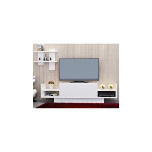 Tv Ünitesi Mürdüm Raflı Beyaz 120 Cm