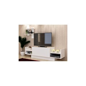 Tv Ünitesi Mürdüm Raflı Beyaz 120 Cm