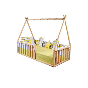 Yere Sıfır Montessori Yatak Doğal Ahşap Çocuk Ve Bebek Karyola 80x130 cm