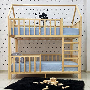 Montessori Yatak Çatılı Doğal Ahşap Ranza Karyola 100x200 cm