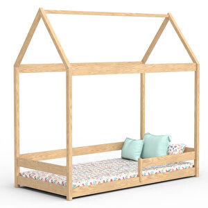 Montessori Bebek Ve Çocuk Karyolası Ahşap Yatak Funda 80x180 cm