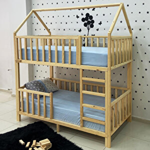 Montessori Yatak Çatılı Doğal Ahşap Ranza Karyola 90x200 cm