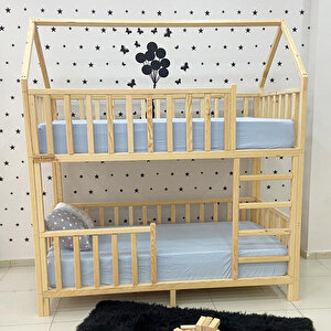 Montessori Yatak Çatılı Doğal Ahşap Ranza Karyola