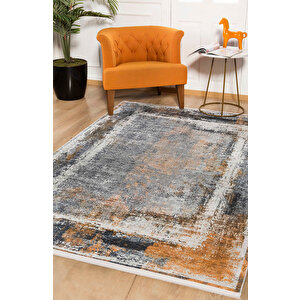 Antrasit Salon&yolluk Dijital Baskılı Makinede Yıkanabilir Kaymaz Taban Saçaklı Halı Ha200 80x400 cm