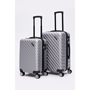 2'li Valiz Seti Orta Boy - Kabin Boy Gri Pro Abs 1001