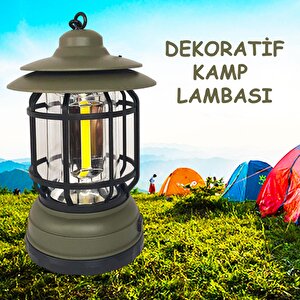 Dekoratif Kamp Lambası Ledli Sarı Işıklı Gün Işığı El Feneri Pilli Işıldak Portatif Gece Lamba Yeşil