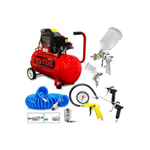 Mytol 50 Litre Hava Kompresörü 2hp 8bar 15mt Spiral Hortum Havatabancası- Jakları Full- Fırsat Paket