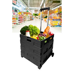 Katlanabilir Yükseklik Ayarlı Tekerlekli Avm Süpermarket Alışveriş Sepeti  Bagaj  Sandık Arabası
