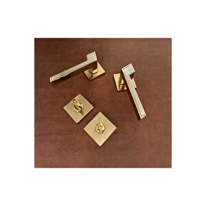 Albatros Volvo İnox Gold Kare Rozetli Wc Banyo Kapı Kolu 1 Takım
