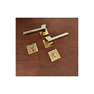 Albatros Volvo İnox Gold Kare Rozetli Wc Banyo Kapı Kolu 1 Takım