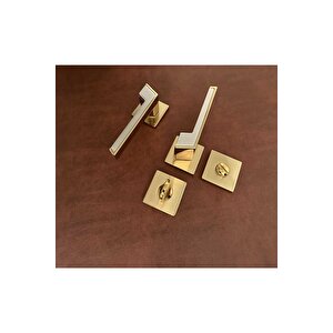 Albatros Volvo İnox Gold Kare Rozetli Wc Banyo Kapı Kolu 1 Takım